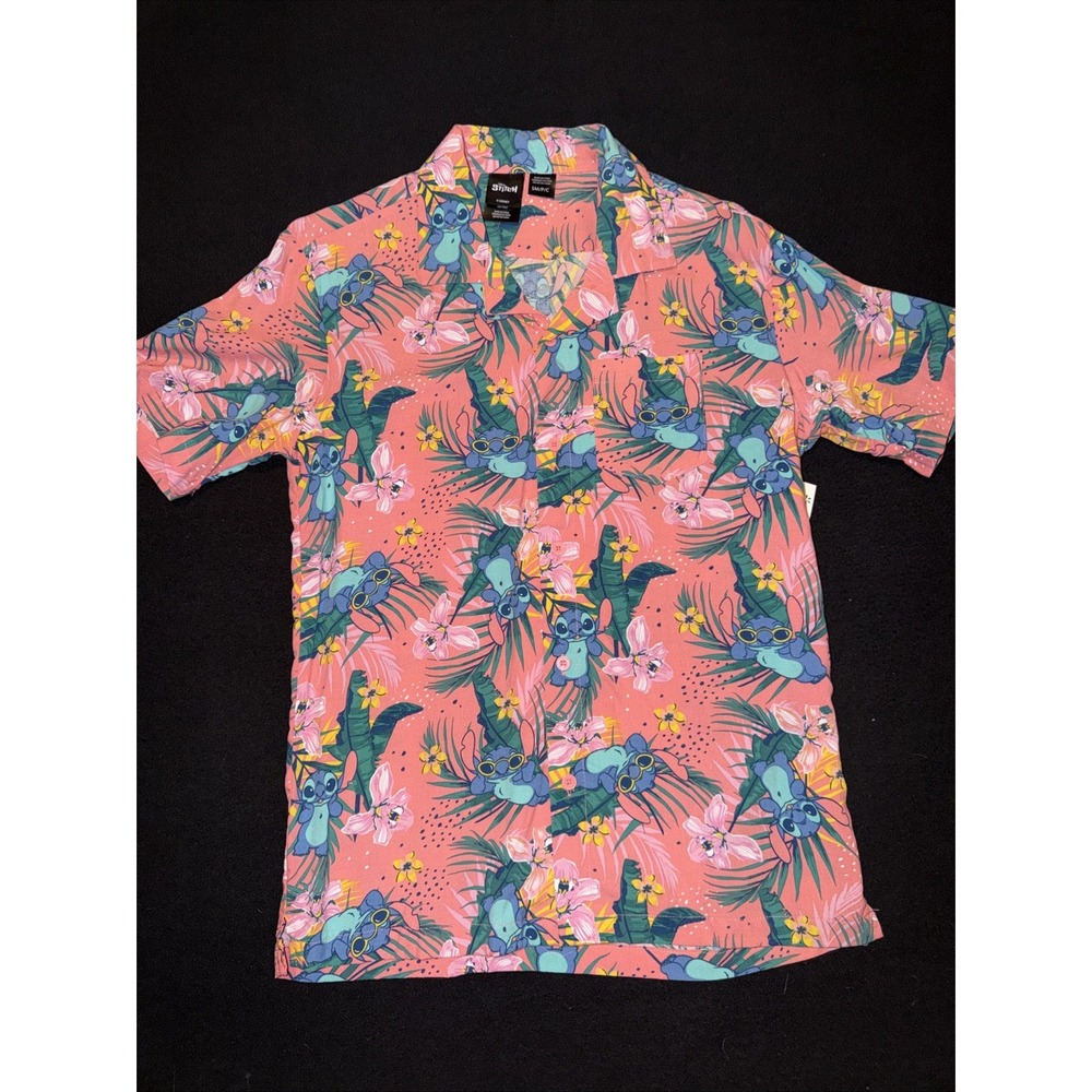Disney Stitch‎ Short Sleeve Button Up Tropical Shirt Men's Size Small